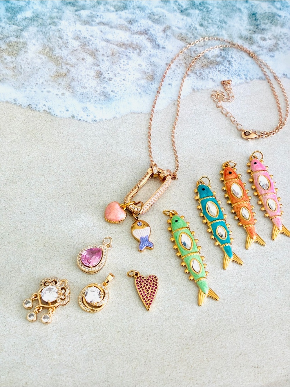 Gold Tone Rose Pink Enamel Fish Pendant Necklace - Women Jewelry